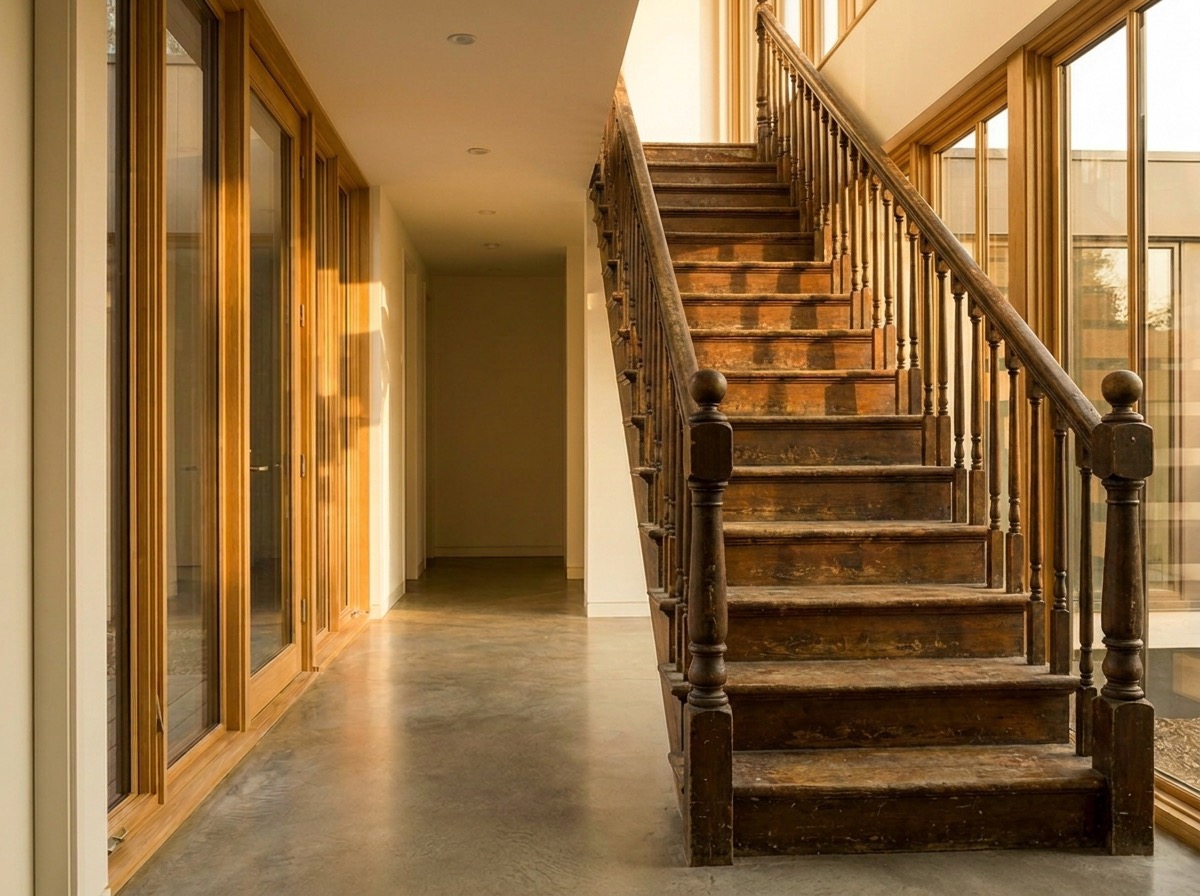 Freitragende Holztreppe – vorher